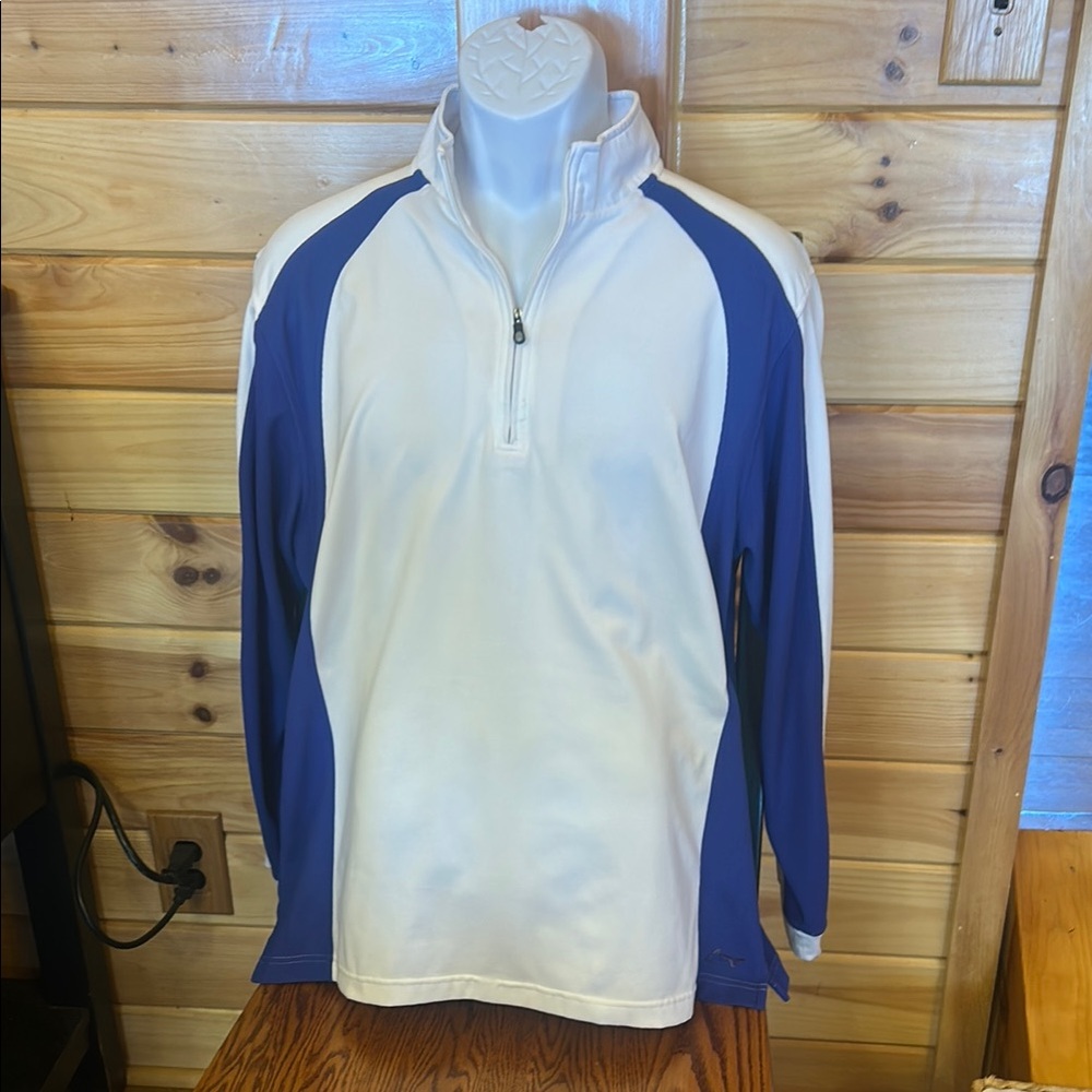 Greg Norman Play Dry Golf Long Sleeve White & Blue Quarter-Zip Pullover Size L